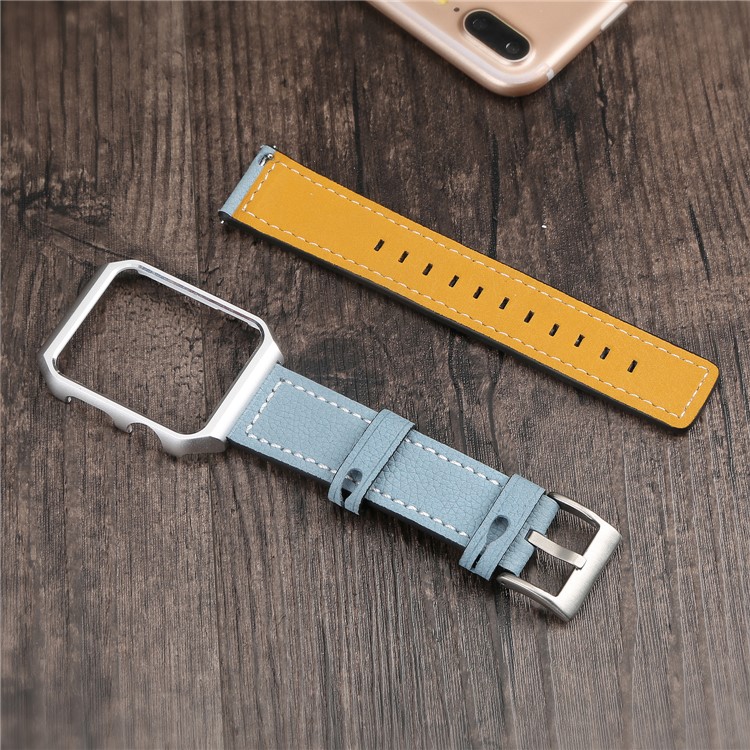 Imprint Texture Genuine Leather Watchband Replacement with Frame for Apple Watch Series 4 40mm / Series 3 2 1 38mm - Blue-5