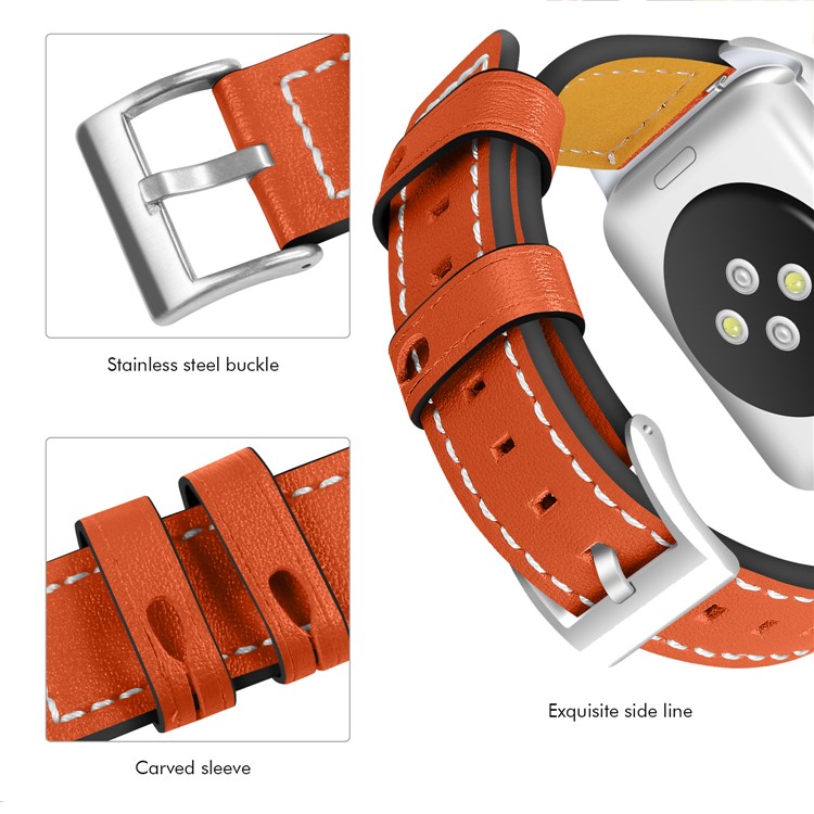Imprint Texture Genuine Leather Wrist Watch Strap with Frame for Apple Watch Series 5 4 40mm / Series 3 2 1 38mm - Orange-3