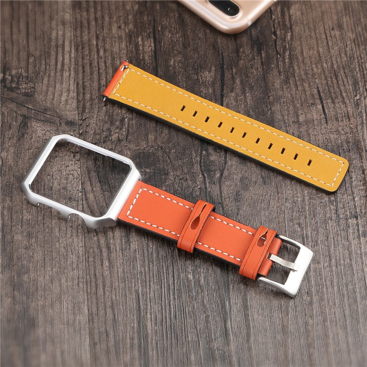 Imprint Texture Genuine Leather Wrist Watch Strap with Frame for Apple Watch Series 5 4 40mm / Series 3 2 1 38mm - Orange-5