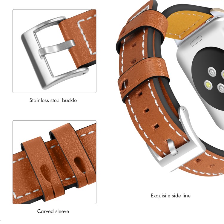 Imprint Texture Genuine Leather Wrist Watch Band with Frame for Apple Watch Series 4 40mm / Series 3 2 1 38mm - Brown-3