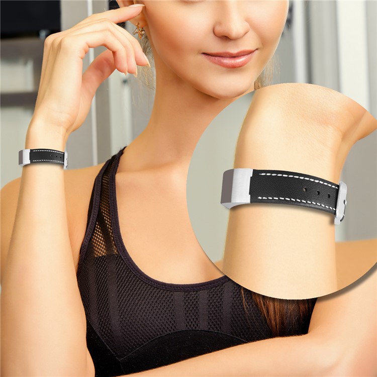 Genuine Leather Watch Band for Fitbit Alta - Black-5