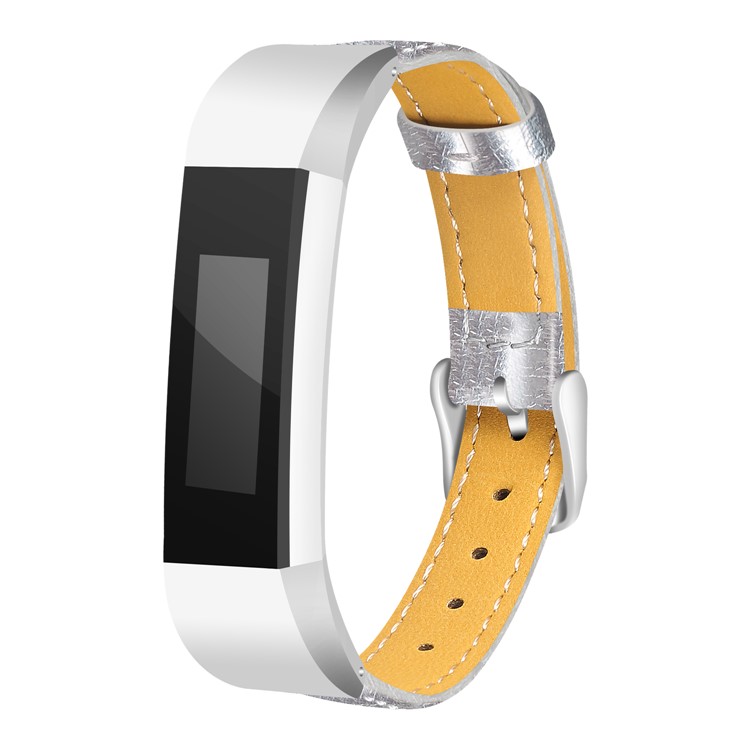 Genuine Leather Watch Strap for Fitbit Alta - Silver-2