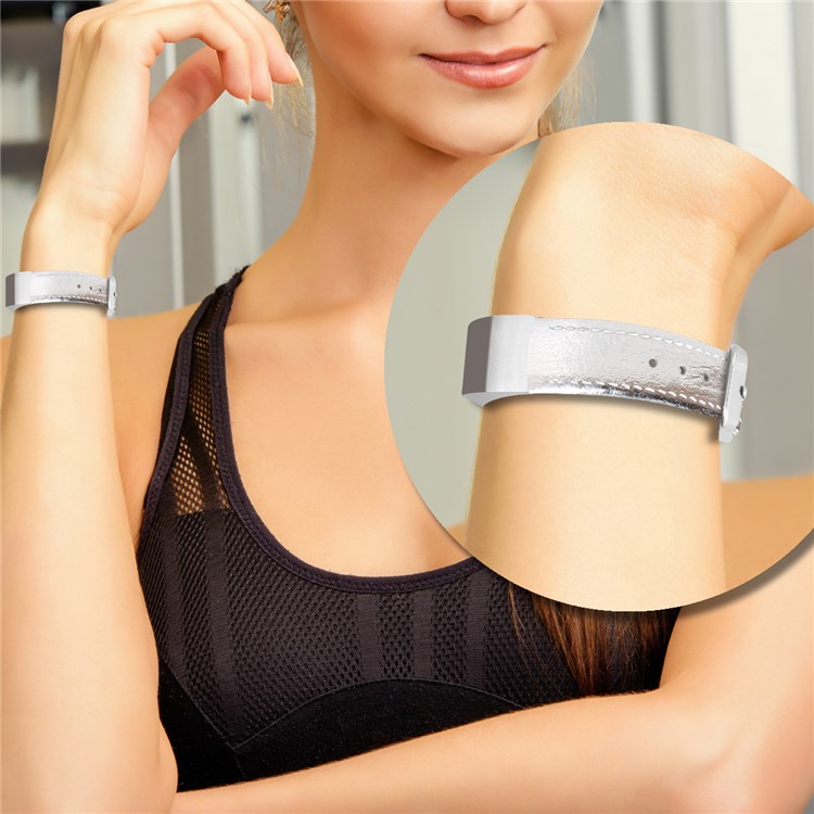 Genuine Leather Watch Strap for Fitbit Alta - Silver-5