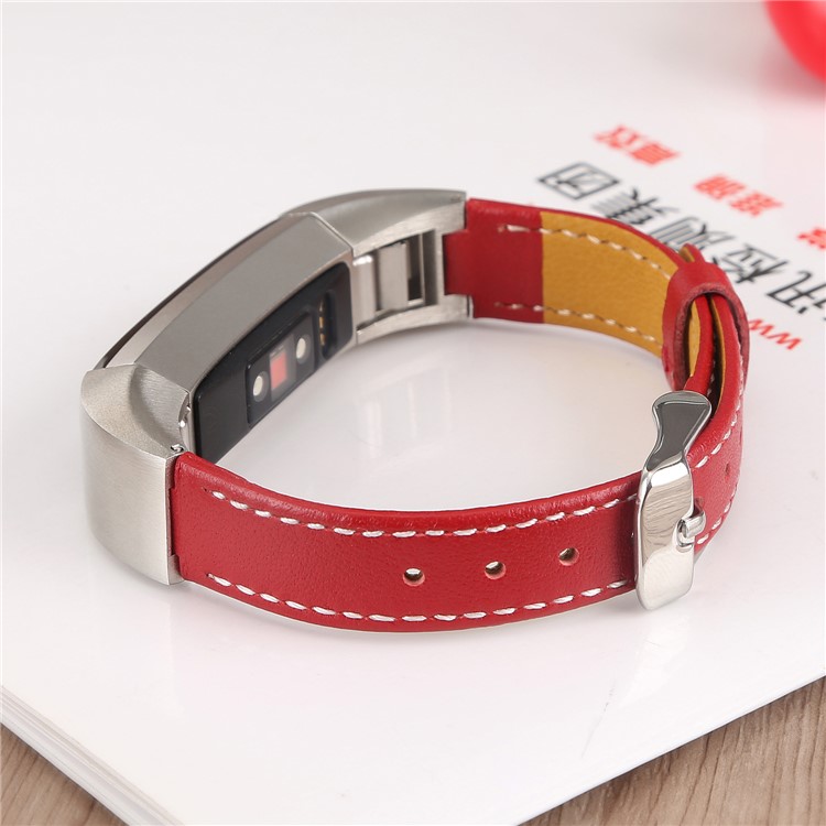 Genuine Leather Watch Band Replacement for Fitbit Alta - Red-4