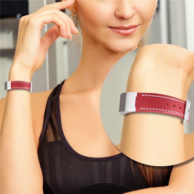 Genuine Leather Watch Band Replacement for Fitbit Alta - Red-5