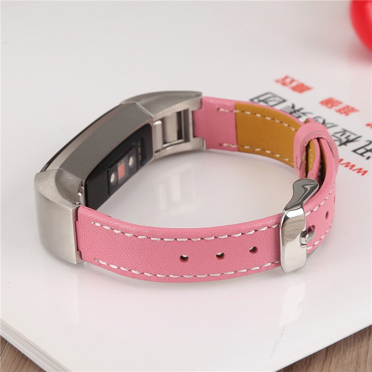 Genuine Leather Watch Strap Replacement for Fitbit Alta - Pink-4