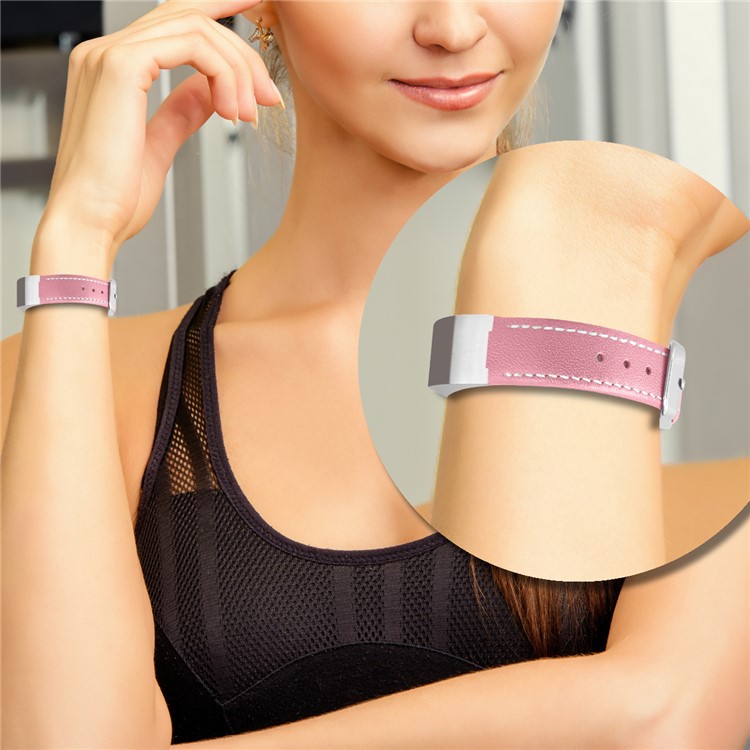 Genuine Leather Watch Strap Replacement for Fitbit Alta - Pink-5