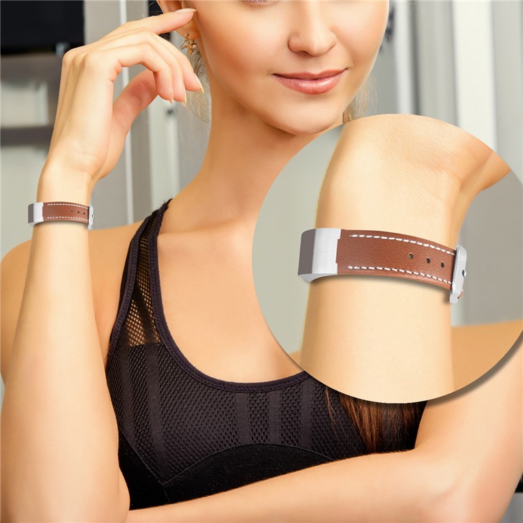 Genuine Leather Wristwatch Band Replacement for Fitbit Alta - Brown-5