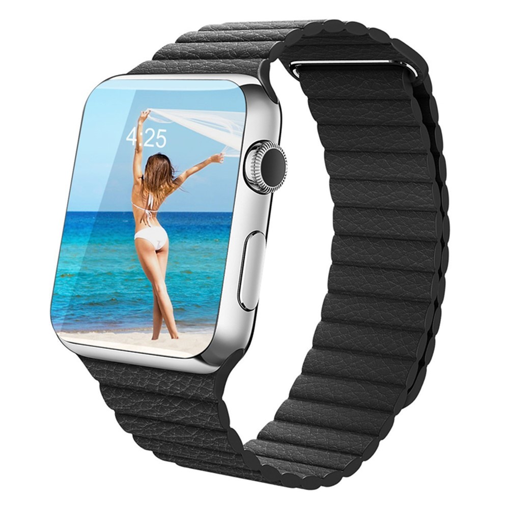 Magnetic Loop Genuine Leather Watch Band for Apple Watch Series 3/2/1 42mm - Black-2