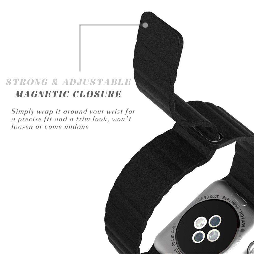 Magnetic Loop Genuine Leather Watch Band for Apple Watch Series 3/2/1 42mm - Black-6
