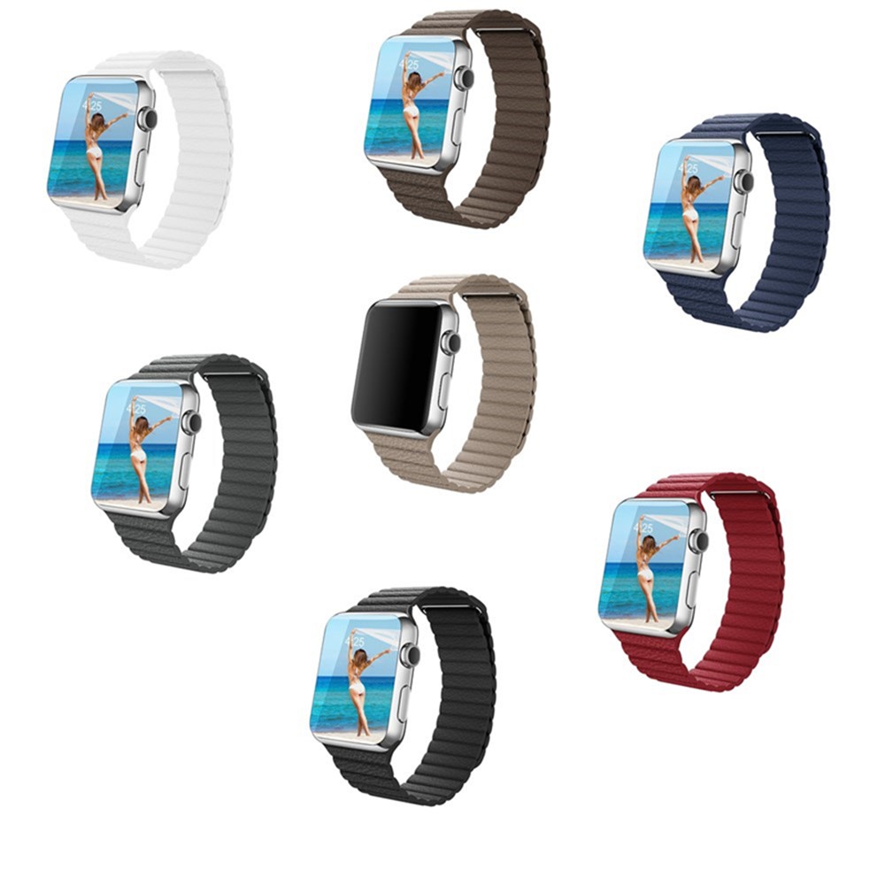 Magnetic Loop Genuine Leather Watch Band for Apple Watch Series 3/2/1 42mm - Black-7