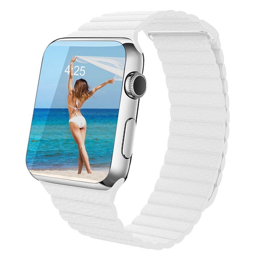 Magnetic Loop Genuine Leather Watch Strap for Apple Watch Series 4 44mm / Series 3 2 1 42mm - White-2