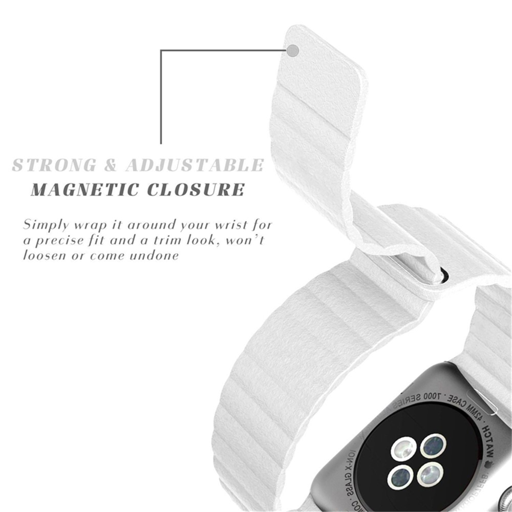 Magnetic Loop Genuine Leather Watch Strap for Apple Watch Series 4 44mm / Series 3 2 1 42mm - White-5