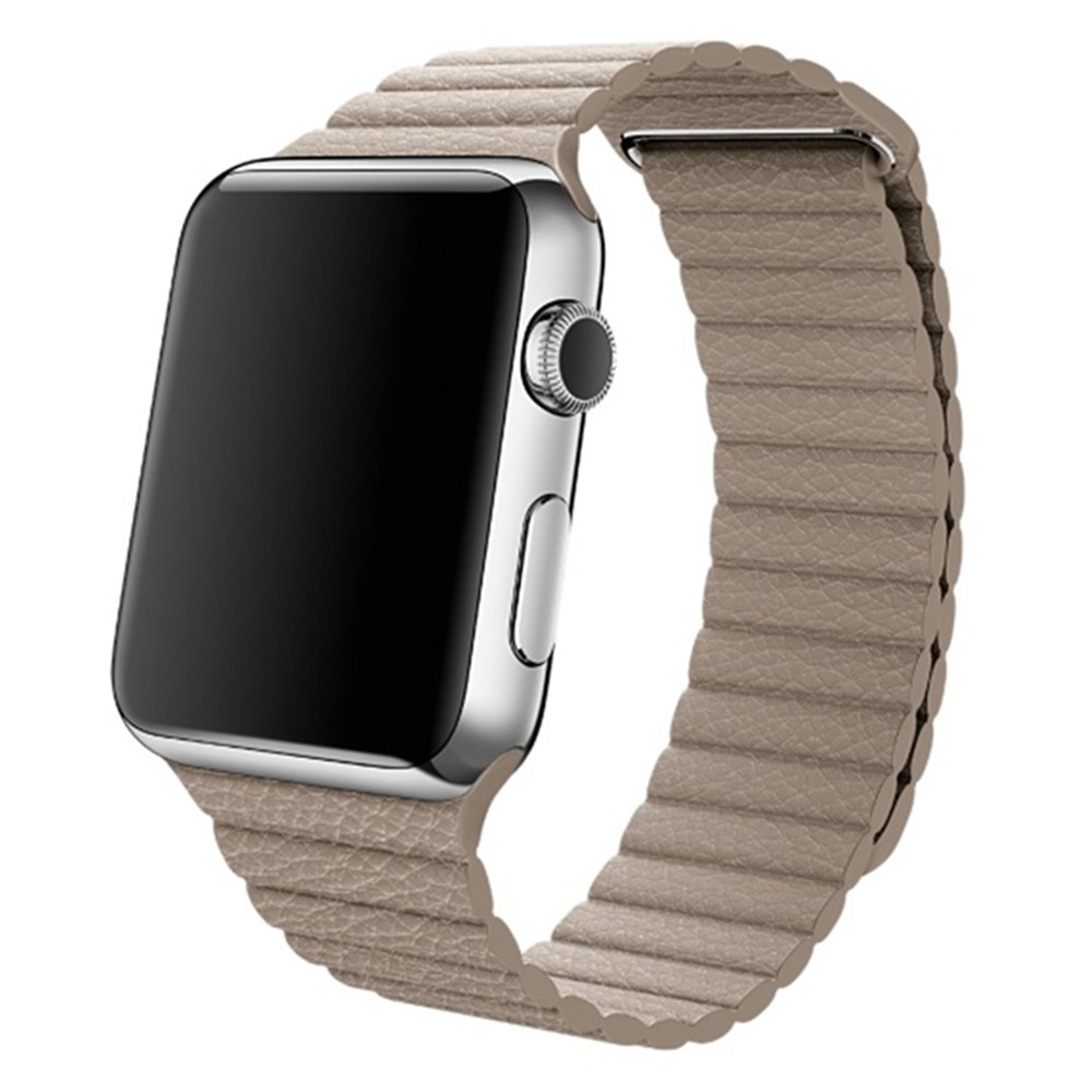 Magnetic Loop Genuine Leather Watch Strap Band for Apple Watch Series 4 44mm / Series 3 2 1 42mm - Khaki-2