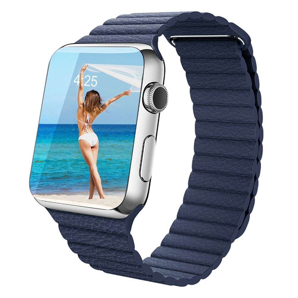 Magnetic Loop Genuine Leather Wrist Watch Band for Apple Watch Series 4 44mm / Series 3 2 1 42mm - Blue-2