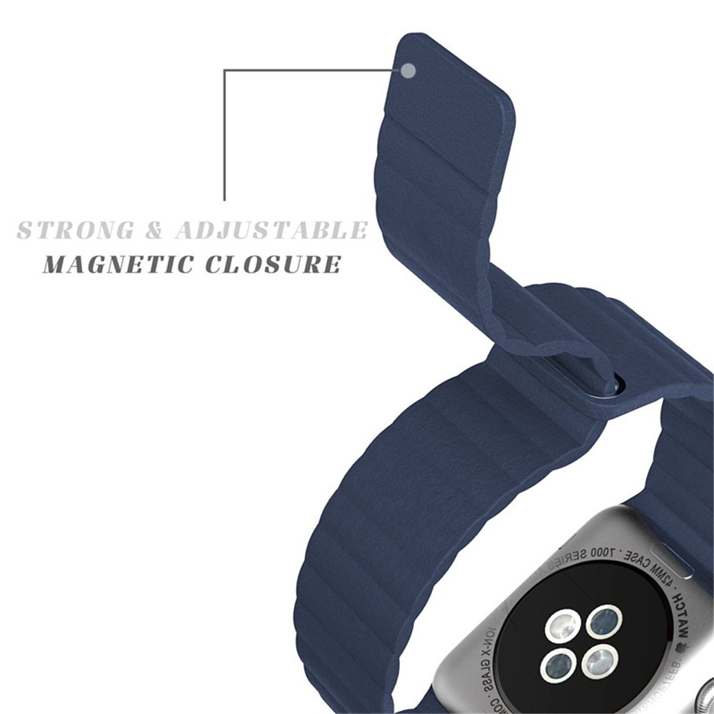 Magnetic Loop Genuine Leather Wrist Watch Band for Apple Watch Series 4 44mm / Series 3 2 1 42mm - Blue-5