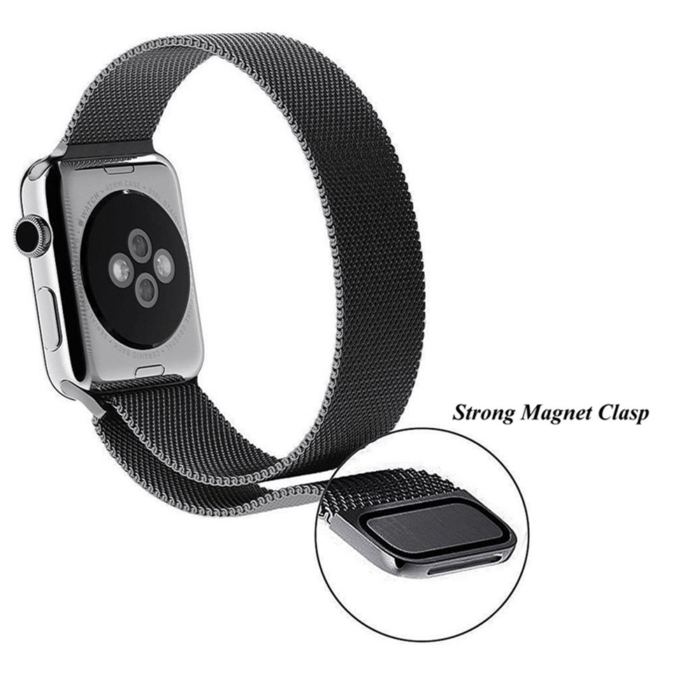 Pulseira De Relógio De Metal Magnética Milanese Loop Para Série De Relógio De Maçã 3/2/1 42 mm - Preto-2