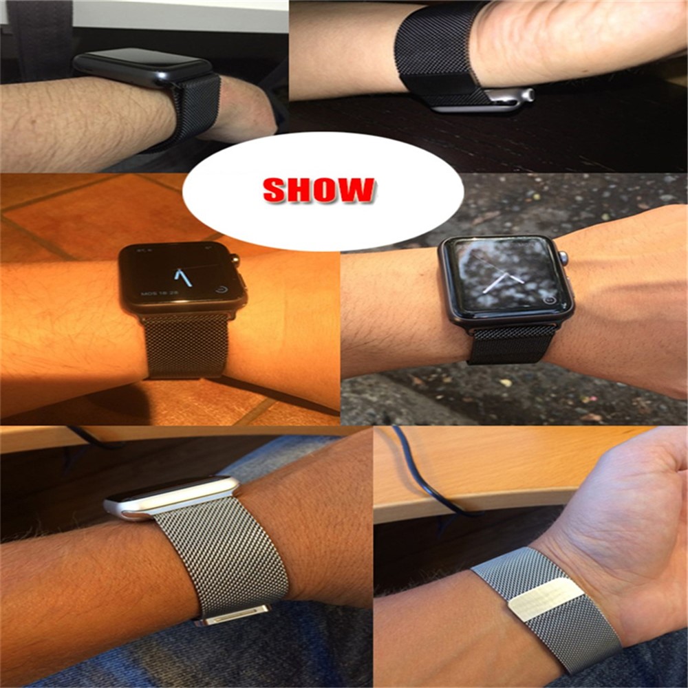 Pulseira De Relógio De Metal Magnética Milanese Loop Para Série De Relógio De Maçã 3/2/1 42 mm - Preto-7
