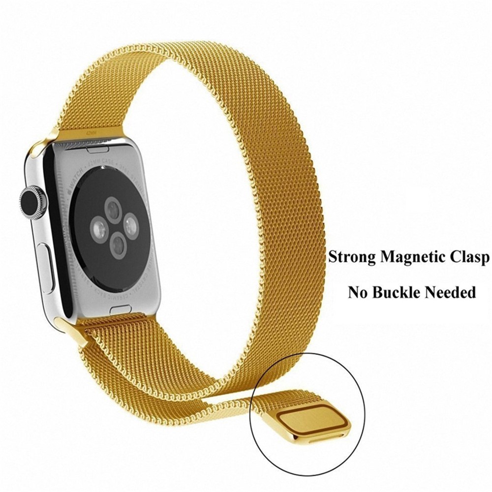 Magnetic Milanese Loop Metal Watch Wrist Band for Apple Watch Series 5 4 44mm / Series 3 2 1 42mm - Gold-3