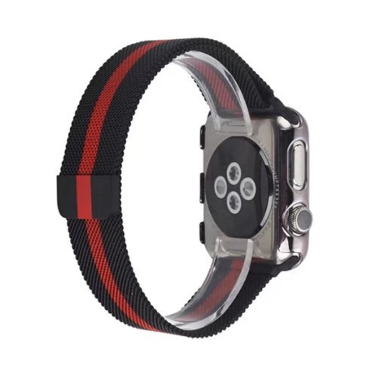 Magnetic Milanese Loop Metal Watch Wrist Bracelet for Apple Watch Series 4 44mm / Series 3 2 1 42mm - Black / Red-1