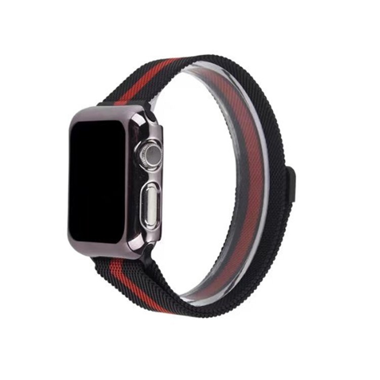 Magnetic Milanese Loop Metal Watch Wrist Bracelet for Apple Watch Series 4 44mm / Series 3 2 1 42mm - Black / Red-2