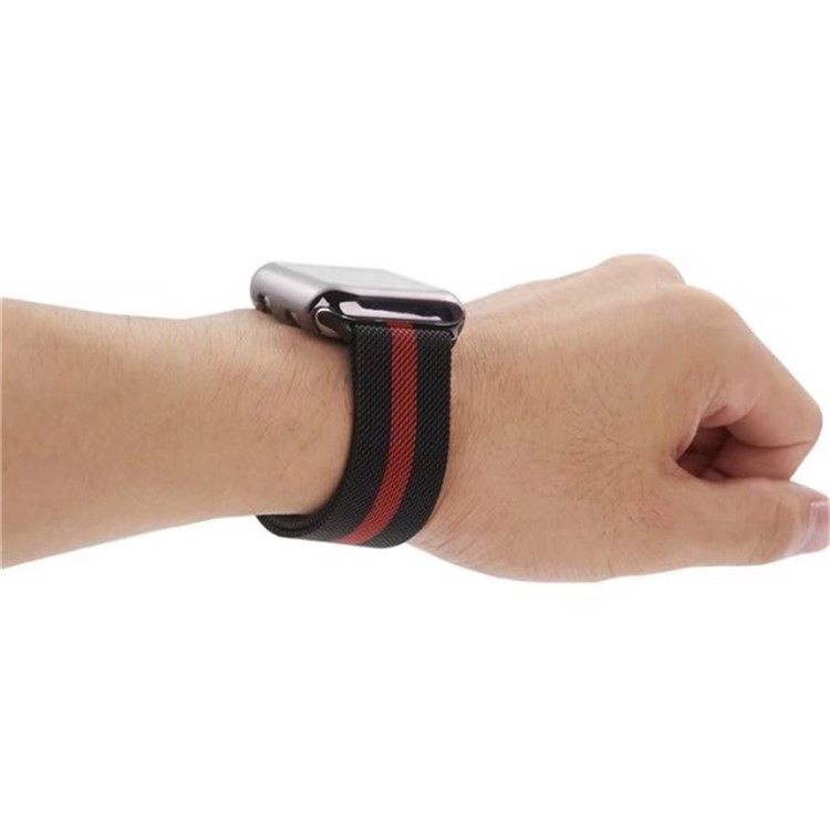Magnetic Milanese Loop Metal Watch Wrist Bracelet for Apple Watch Series 4 44mm / Series 3 2 1 42mm - Black / Red-4