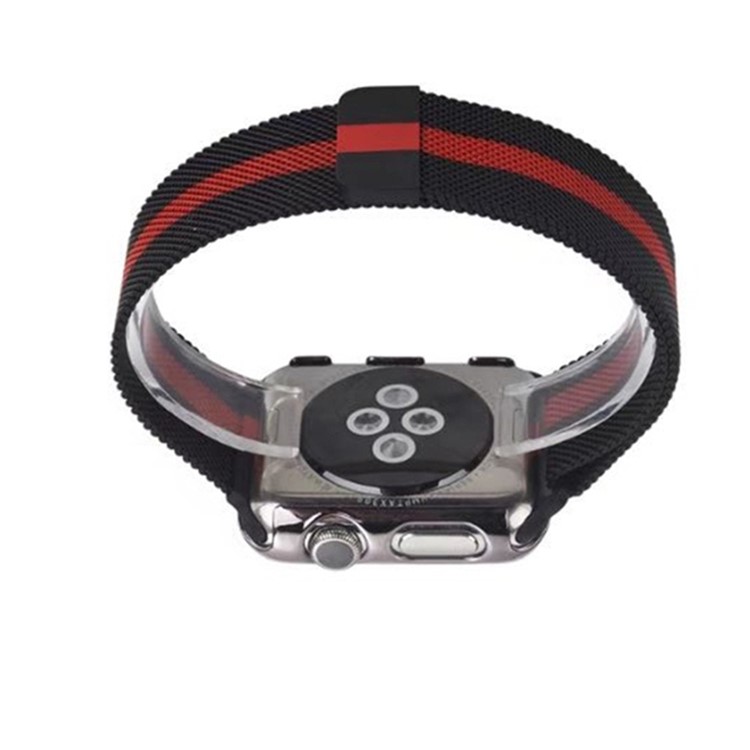Magnetic Milanese Loop Metal Watch Wrist Bracelet for Apple Watch Series 4 44mm / Series 3 2 1 42mm - Black / Red-5