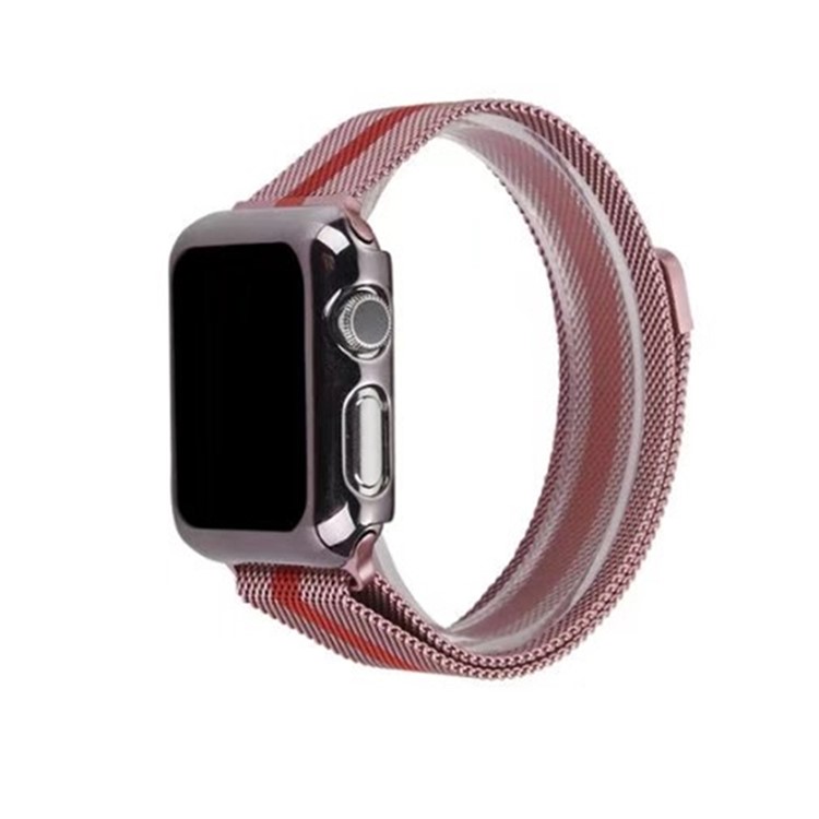 Magnetic Milanese Loop Metal Watch Strap Replacement for Apple Watch Series 4 44mm / Series 3 2 1 42mm - Pink / Red-2