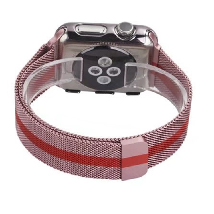 Magnetic Milanese Loop Metal Watch Strap Replacement for Apple Watch Series 4 44mm / Series 3 2 1 42mm - Pink / Red-3
