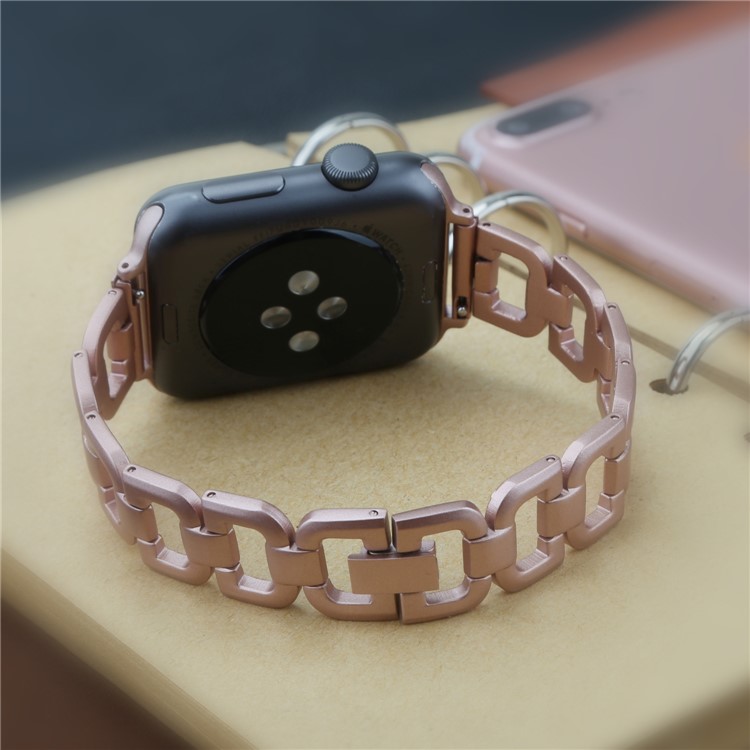 Classic D Shape 316 Stainless Steel Watch Strap Replacement for Apple Watch Series 4 40mm/3/2/1 38mm - Rose Gold-5