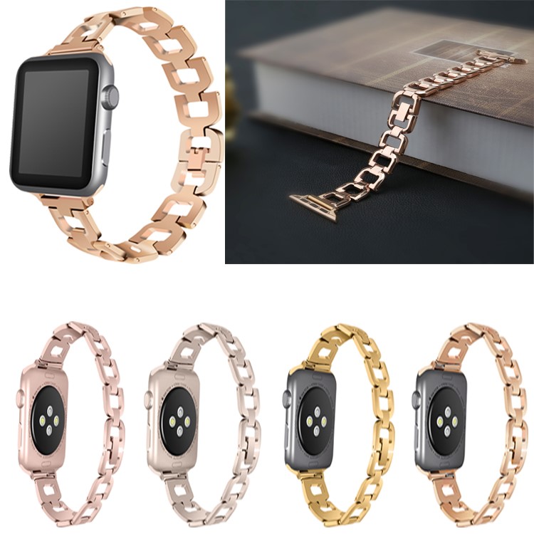 Classic D Shape 316 Stainless Steel Watch Strap Replacement for Apple Watch Series 4 40mm/3/2/1 38mm - Rose Gold-6