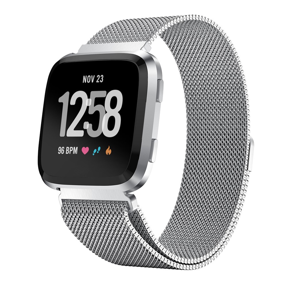 Stainless Steel Milanese Wrist Watch Strap Replacement for Fitbit Versa - Size: L / Silver-3
