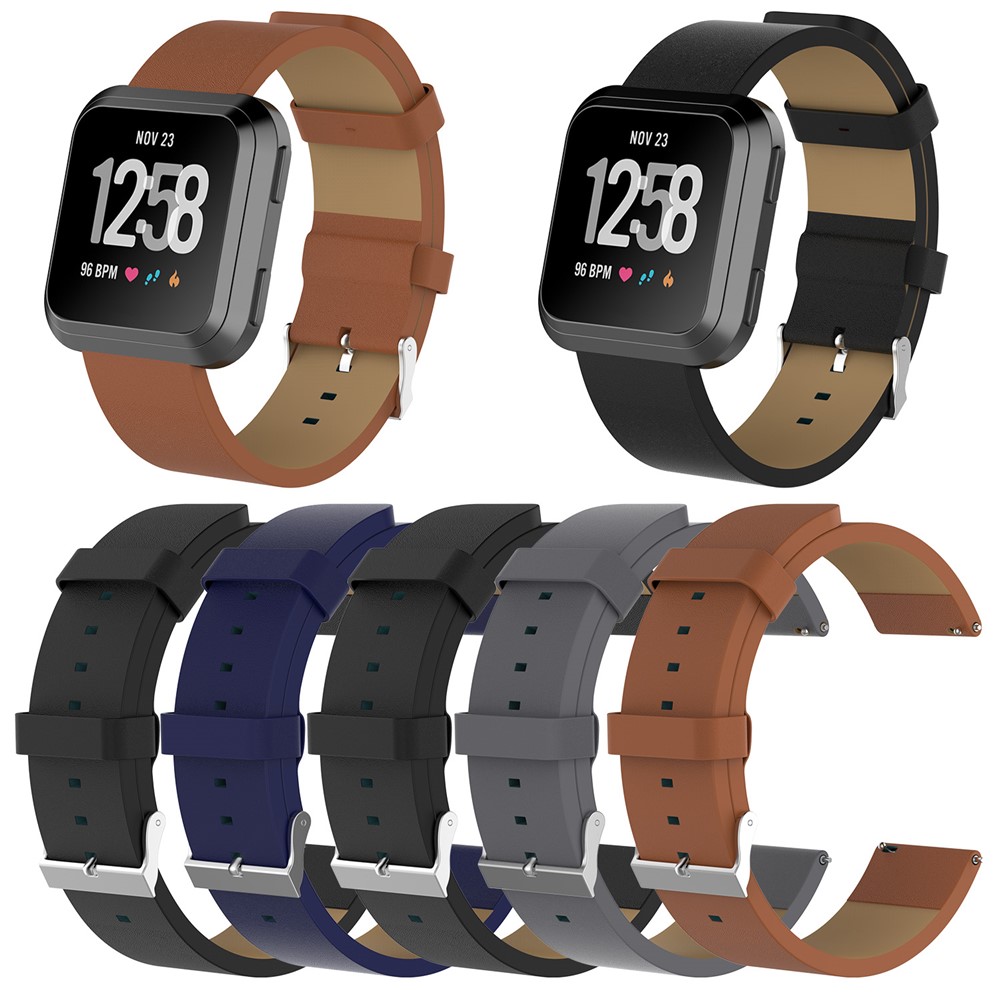 Top Layer Cowhide Leather Watch Strap Replacement for Fitbit Versa - Black-5