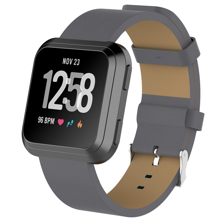 Top Layer Cowhide Leather Watch Band for Fitbit Versa - Grey-3
