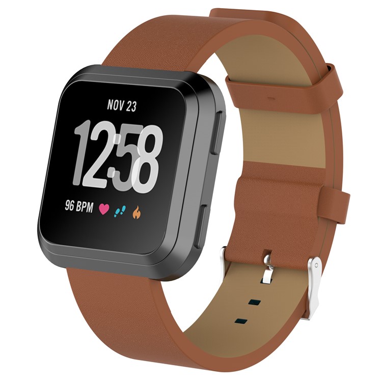 Top Layer Cowhide Leather Watchband Replacement for Fitbit Versa - Brown-5