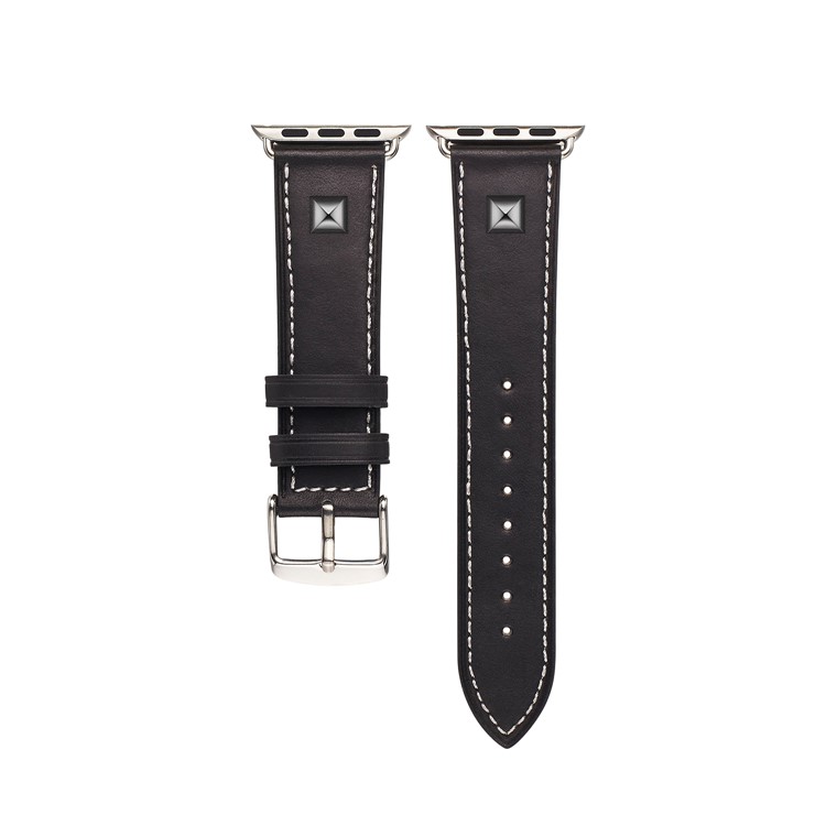 Genuine Leather Rivet Decor Watch Band for Apple Watch Series 4 44mm/3/2/1 42mm - Black-1