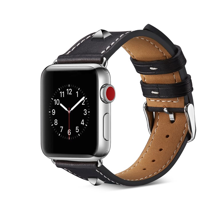 Genuine Leather Rivet Decor Watch Band for Apple Watch Series 4 44mm/3/2/1 42mm - Black-2