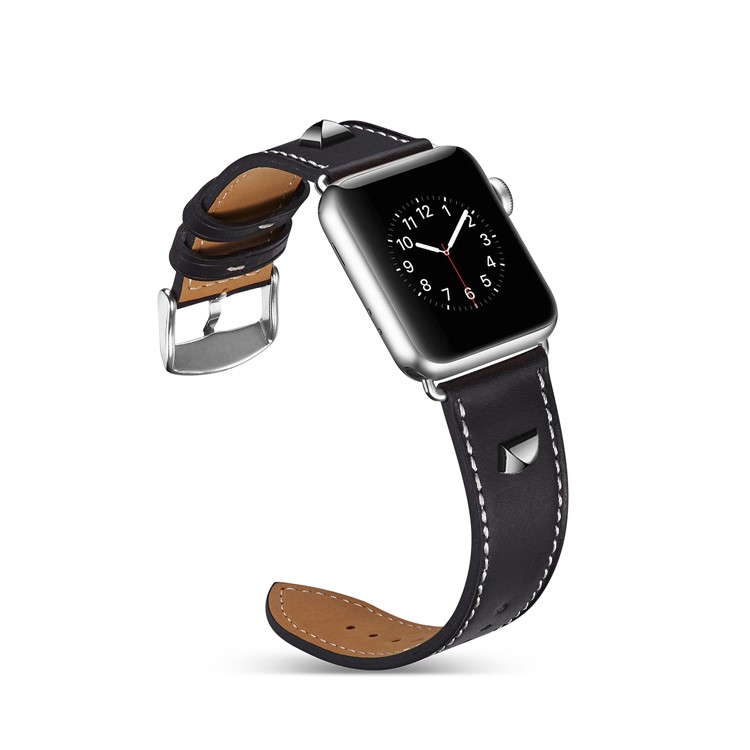 Genuine Leather Rivet Decor Watch Band for Apple Watch Series 4 44mm/3/2/1 42mm - Black-3
