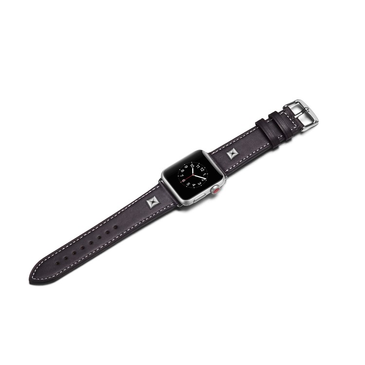 Genuine Leather Rivet Decor Watch Band for Apple Watch Series 4 44mm/3/2/1 42mm - Black-5