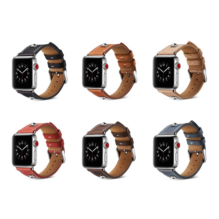 Genuine Leather Rivet Decor Watch Band for Apple Watch Series 4 44mm/3/2/1 42mm - Black-7