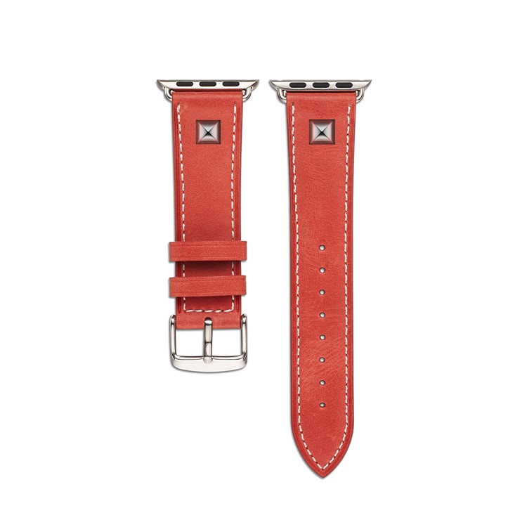 Genuine Leather Rivet Decor Watch Strap for Apple Watch Series 4 44mm/3/2/1 42mm - Red-1