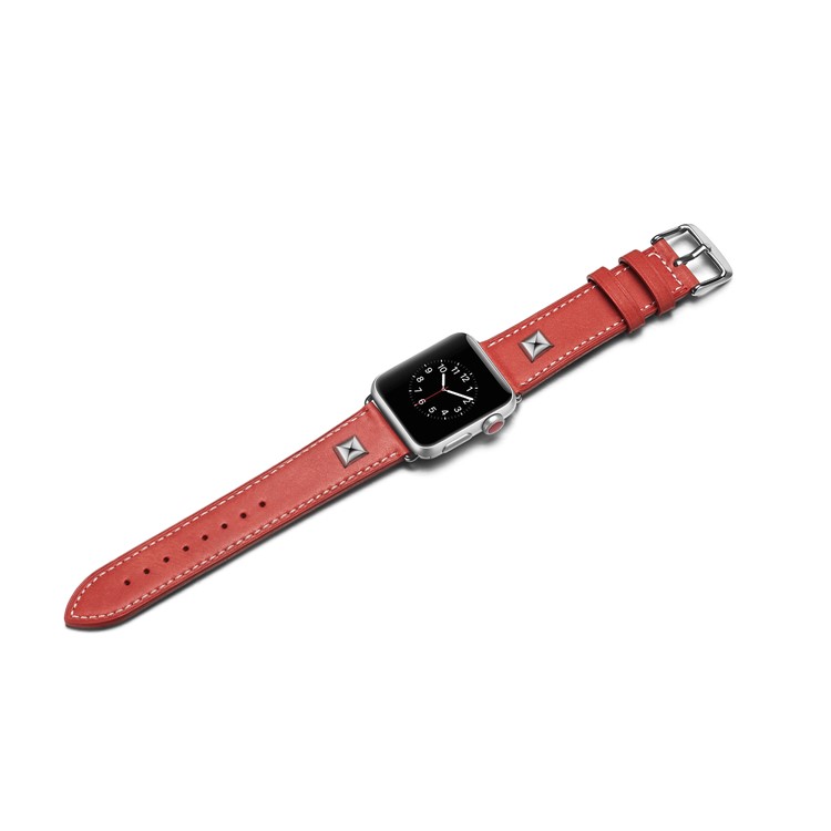 Genuine Leather Rivet Decor Watch Strap for Apple Watch Series 4 44mm/3/2/1 42mm - Red-2