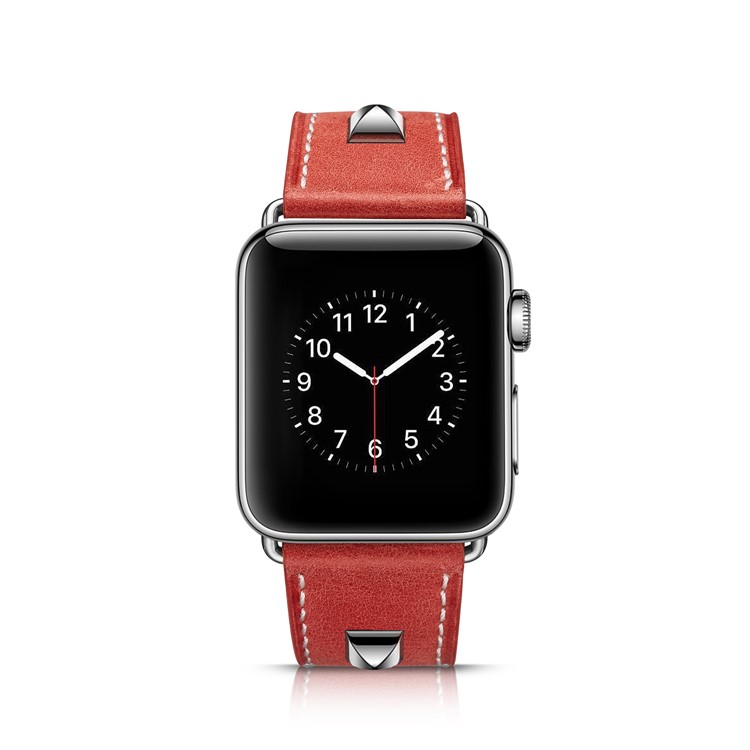 Genuine Leather Rivet Decor Watch Strap for Apple Watch Series 4 44mm/3/2/1 42mm - Red-3