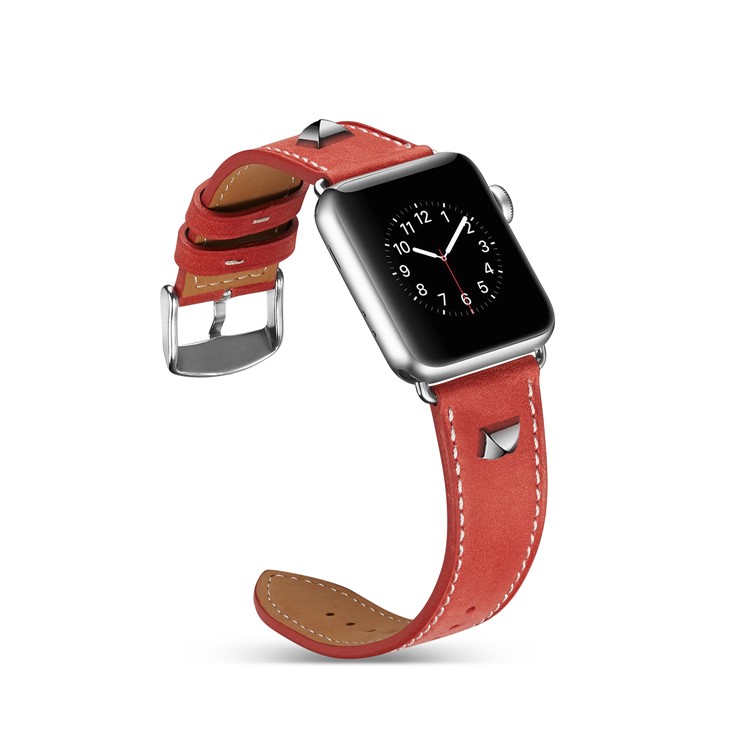 Genuine Leather Rivet Decor Watch Strap for Apple Watch Series 4 44mm/3/2/1 42mm - Red-4