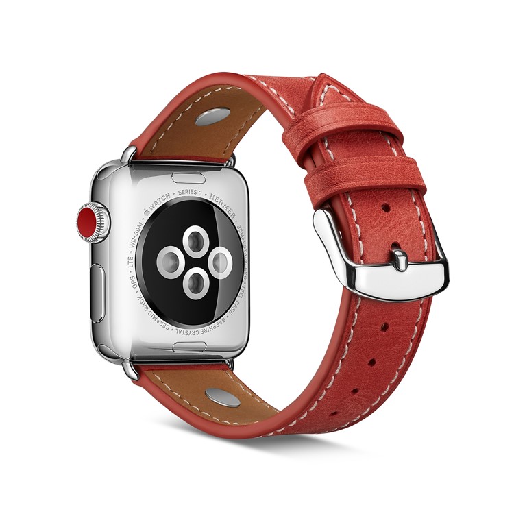 Genuine Leather Rivet Decor Watch Strap for Apple Watch Series 4 44mm/3/2/1 42mm - Red-5