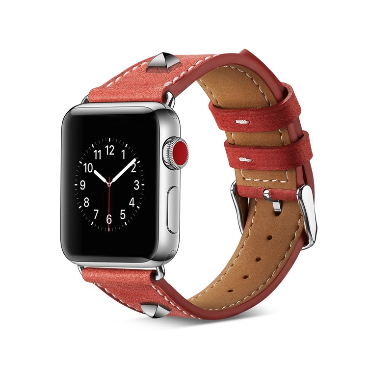 Genuine Leather Rivet Decor Watch Strap for Apple Watch Series 4 44mm/3/2/1 42mm - Red-6