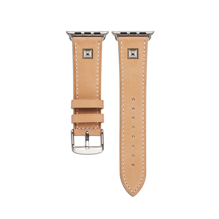Echtes Leder Nietdekor Uhrenarmband Ersatz Für Apple Watch Serie 3/2/1 42mm - Khaki-1