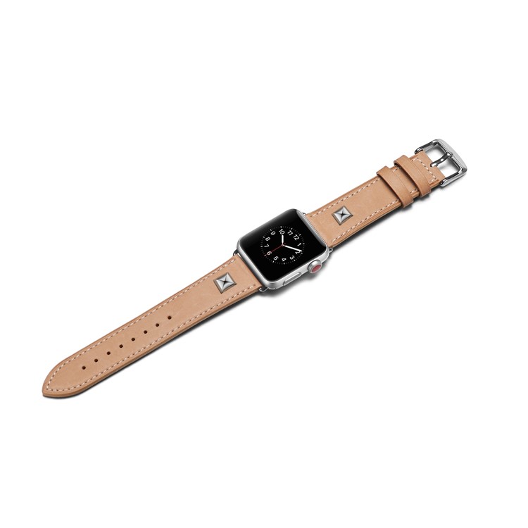 Echtes Leder Nietdekor Uhrenarmband Ersatz Für Apple Watch Serie 3/2/1 42mm - Khaki-5