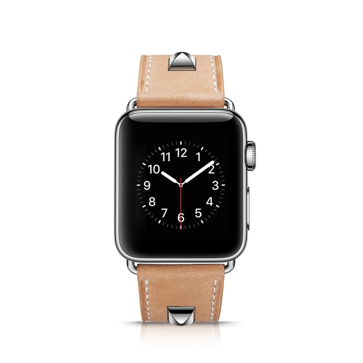 Echtes Leder Nietdekor Uhrenarmband Ersatz Für Apple Watch Serie 3/2/1 42mm - Khaki-6