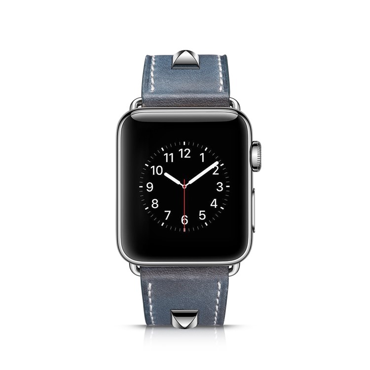 Substituição De Pulseira De Relógio De Decoração De Rebite De Couro Genuíno Para Apple Watch Series 4 44mm / 3/2 / 1 42mm - Azul-6
